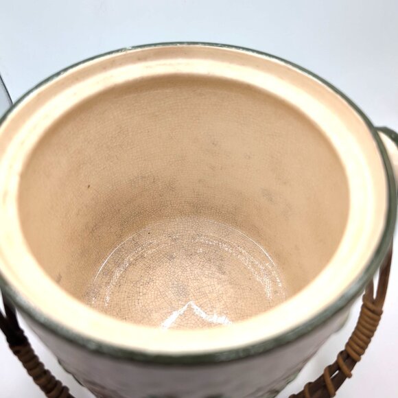 Vintage Ceramic Japanese Biscuit Barrel w/ Wicker Handle Shamrock Weave Pattern - Picture 8 of 12